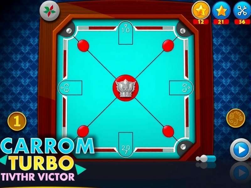 Carrom Turbo Victor gameplay screen showing the board with coins